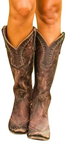 Cowboystiefel Damen,Cowboystiefel Damen Langschaft Stiefel,Retro Reißverschluß Boots,Übergangsstiefel Ankle Boots Halbhohe Westernstiefel,Blockabsatz Cowboy Stiefel,Blockabsatz Cowboy Stiefel