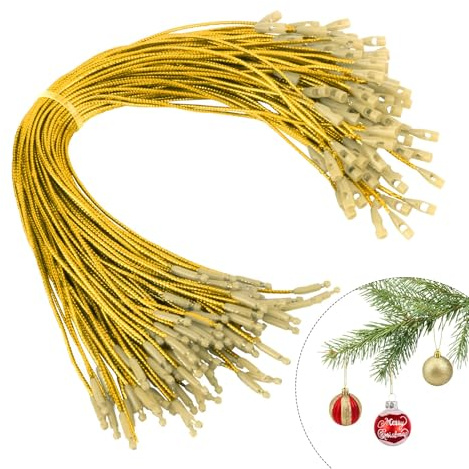 Aufhänger für Weihnachtskugeln, 100 PCS Christbaumkugeln Aufhänger, Schnappverschluss Schnur, Weihnachts Ornament Aufhänger mit Schnappverschluss für Weihnachtskugeln, Geschenkanhänger (Gold-100)