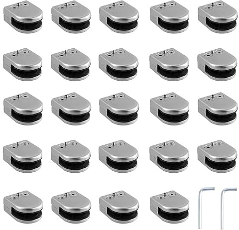 DFENG Lot de 24 Pince à Verre 5-8mm, 304 Clip en Acier Inoxydable pour Verre, Support Argent Adapté Aux Garde-Corps Fixes et Mains Courantes (Dos Plat)