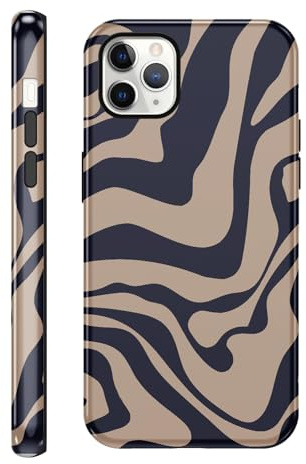 Yirlbey 2-i-1 fodral för iPhone 11 Pro Max 6,5 tum, estetiska randiga mönster ritningsfodral silikon tunn TPU för kvinnor flickor stötskydd skydd, reptåligt fodral, brunt band