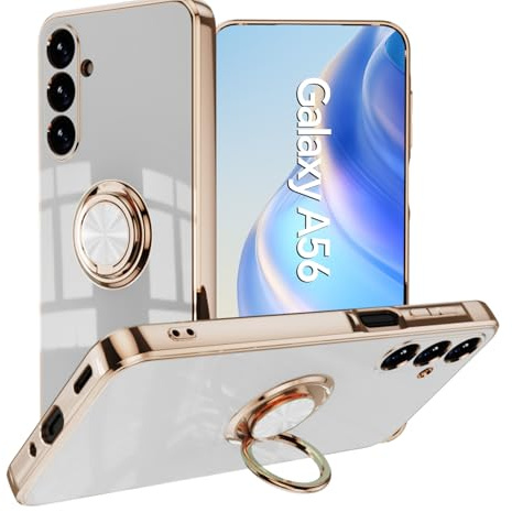 XINYEXIN Fodral för Samsung Galaxy S25 FE 5G, 360 graders hjulstativ ringfodral, mode mjuk TPU silikon stötsäkert fodral - vit