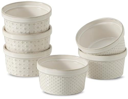 Seyatoo 8 oz Ramekins Oven Safe Set of 6, Souffle Dish Baking Bowls, Ceramic Creme Brulee Ramekins Bowl, Custard Dessert Cups for Pudding Yogurt Ice Cream, Glazed White