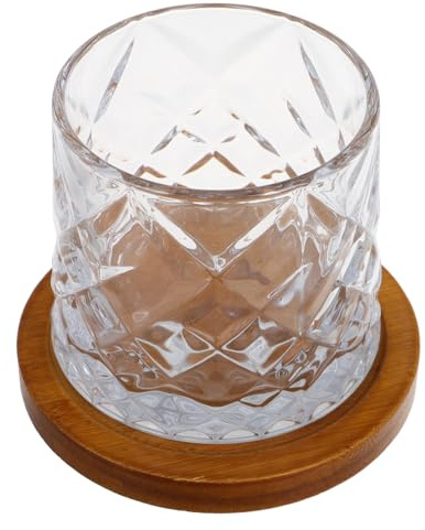 WEKADRIN Verre à Whisky Rotatif avec Base Bois Solide Tasse Tumbler Transparente pour Whisky Brandy Bar à Domicile et Pub Design Antichute et Original