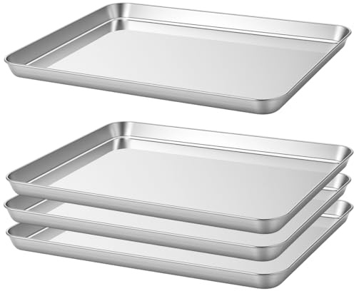 KEILEOHO Stainless Steel Baking Trays, 40 x 30 cm, Metal Oven Sheet for Cooking, Roasting, 4 Pack