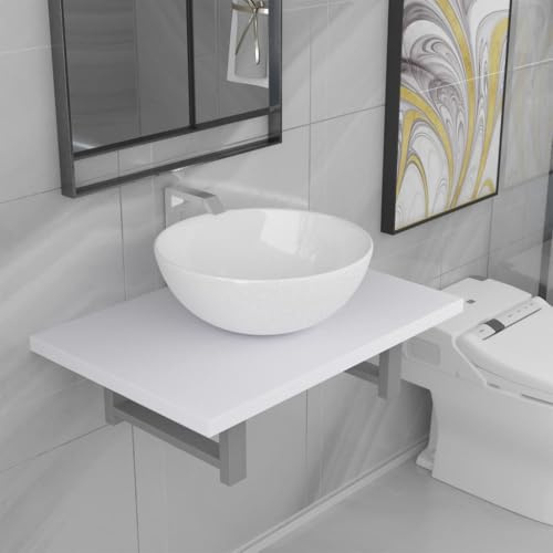 IBUQDDV Mensola da parete con lavabo ovale in ceramica, rivestimento lucido per una facile pulizia, stabile combinazione di mobili da bagno e lavanderia, staffe incluse