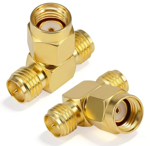 AmiCera 2 Koaxial Adapter Set, Koaxialstecker T Stück RP-SMA Stecker auf Dual RP-SMA Buchse, RF Koaxial Adapter 3 Wege Koax Verbinder Verteiler Splitter für Antennenkabel Satellitenkabel Koaxialkabel