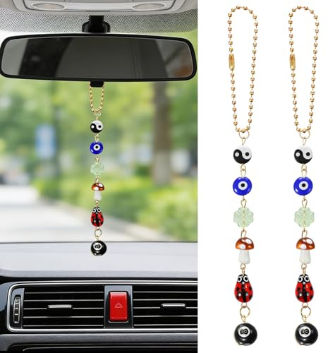 2 STK Evil Eye Auto Anhänger Für Spiegel, Autospiegel Anhänger Rückspiegel Glücksbringer, Autos Hängeornament Glückliches Autozubehör, Evil Eye Amulett Geschenk, Glück Und Mode Für Reisen