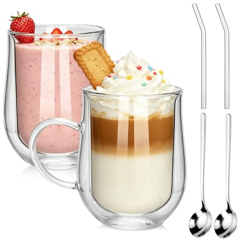 BELICOO 480 ml Latte macchiato dubbelväggigt, glas kaffeglas 2-pack