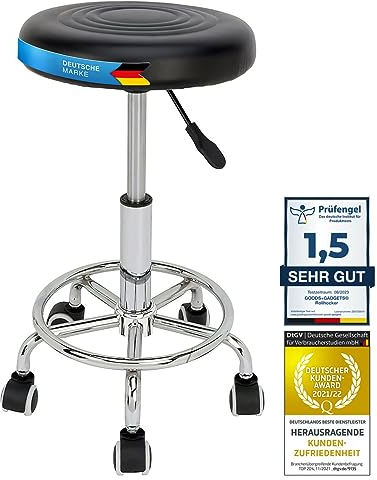 GOODS+GADGETS Ergonomie rollbarer Arbeitshocker Drehhocker Barhocker Praxishocker Rollhocker höhenverstellbar, schwarz