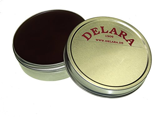 DELARA Hochwertiger Pflegebalsam für Leder mit Jojoba und Bienenwachs - schützt Glattleder wirksam vor Austrocknung und Oxidation, Farbe: Braun - Made in Germany