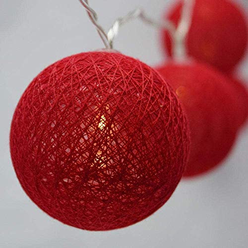 Cadena de Luces, Algodón Bola Decorativas LED Lámpara de Tira Bola Hada Noche Luz Para Bebe Casa Dormitorio Decoración Boda Fiesta Jardines Navidad Festivales (Rojo, 1.8M /10 luces)