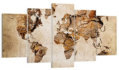 Quadri Moderni Soggiorno mappa mondo moderno Quadro su Tela 160x85cm Stampe da Parete Camera da Letto Cucina Set 5 pezzi Wall Art Canvas Grandi XXL Decorazione Murale Grafica Immagini EA160x85-3590