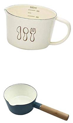Tubayia 1.3L Emaille Milchpfanne mit Isolierter Holzgriff + 500ml Messbecher Milchbecher