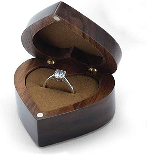 Verlobungsring-Schachtel aus schwarzem Walnussholz, Herzform, Ringschatulle für Antrag, Hochzeit
