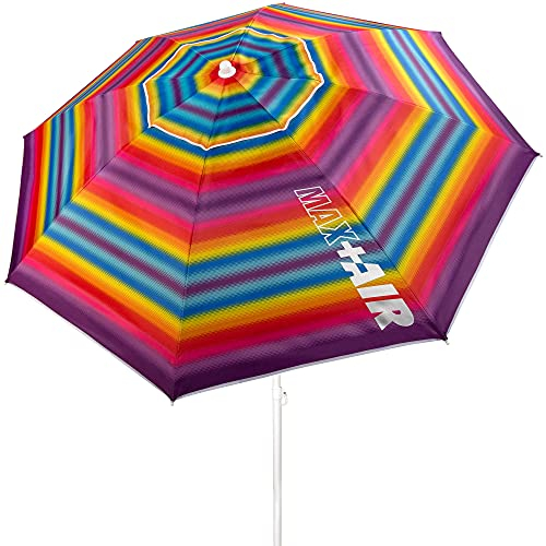 AKTIVE Grande ombrellone da spiaggia, Ø200 cm, con tettuccio di ventilazione, protezione UV 50, multicolore, palo 28-32 mm, palo flessibile, incl. borsa per il trasporto, Spiaggia