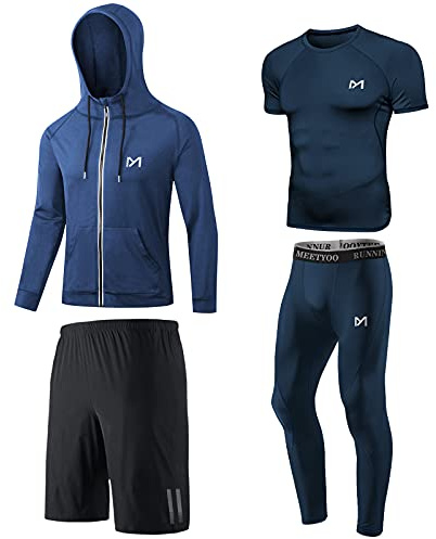 MEETYOO Tee Shirt Compression Homme, Legging Sport Short Fitness T Shirt Manche Longue Veste Collant Gym Running Vetement pour Jogging Musculation