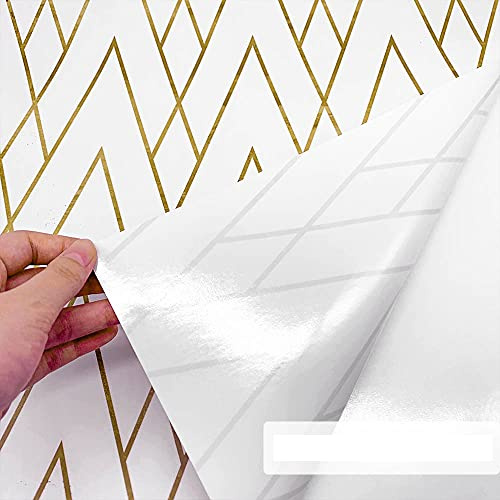 Alwayspon Self Adhesive Wallpaper, Furniture Stickers, Wall Sticker, for Kids Room, Living Room Bedroom Peel and Stick Vinyl Sticker 250cmx40cm/98.42x15.74 inch, Black and Golden Line Wallpaper