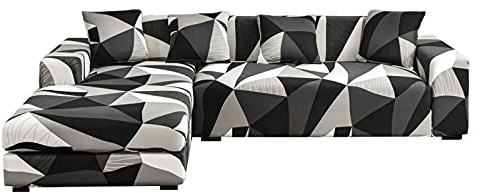 Mingfuxin Sofa-Schonbezüge, Elastische Stretch-Sofabezüge Überwürfe, Abschnitts-Sofabezüge Ecksofa Schonbezug Möbelschutz with 2 Stücke Kissenbezug für 3 Sitzer + 3 Sitzer L-förmige Sofa