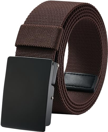 LionVII Men Elastic Stretch Canvas Belt with Metal Buckle, Breathable Fabric Web Strap Adjustable for Pants Size Below 46 Inch (Coffee)(Size: L)