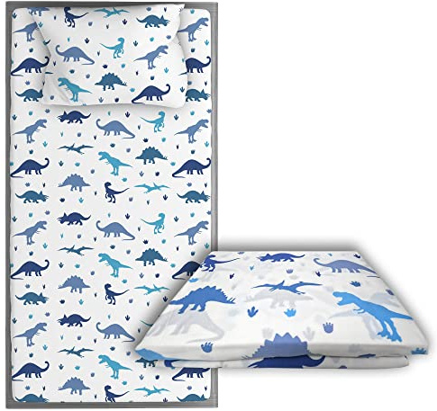 wovenx Kids Organic Viscose Derived from Bamboo Sheet Set | Twin or Full Size Fitted Bed Sheets | Oeko-Tex Certified | Cute Toddler Bedding for Girls & Boys Dino Twin