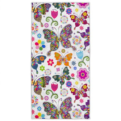 Zomer Strandtuch 70x140cm,Bedrucktes Mikrofaser Badetuch-Bunter Schmetterling