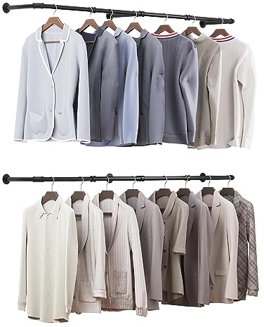 eSituro 2 x Asta Appendiabiti da Muro, Attaccapanni a Tubo, Barra Porta Abiti, Stile Industriale, in Metallo, per Ingresso, Camera da Letto, Bagno