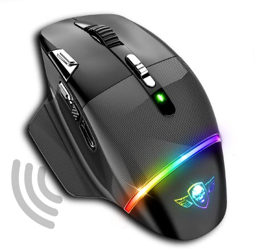 Spirit Of Gamer XPERT M800, Souris Gamer Sans Fil Rechargeable, 9 Boutons Programmables, Capteur Optique 10 000 DPI, 11 effets de Rétroéclairage RGB, Souris Ergonomique avec Repose Pouce Pour PC Gamer