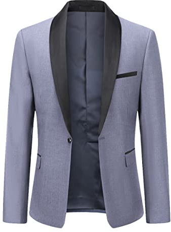 YOUTHUP Chaqueta de hombre Slim Fit con cuello chaleco, chaqueta de traje con 1 botón, chaqueta de esmoquin para boda y ocio, gris claro, M
