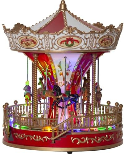 Star Trading Weihnachtskarussell Largeville mit LED-Beleuchtung, Batteriebetrieben, Timer, Pferde-Figuren, Tischdeko, 28 cm, Innen, Weihnachten