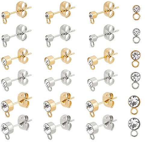 UNICRAFTALE 36 Stk 3 Größen DIY Ohrringe Strass Ohrstecker 2 Farben Edelstahl Kristall Ohrringe Mit 1.8mm Horizontalen Schleifen Säulen Diamant DIY Ohrstecker Zubehör Für Die Schmuckherstellung 6~8 mm
