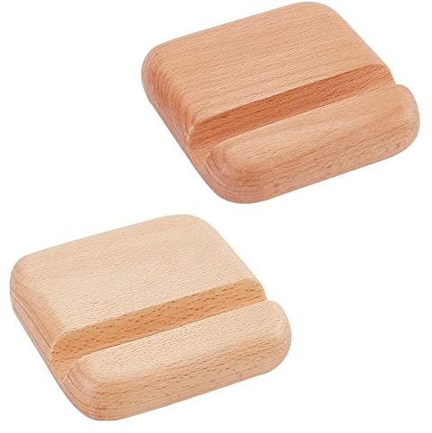 NBEADS 2 Stück Holz Handy Halter, 8x8x2 cm Quadratischer Holz Handyständer Universal Desktop-Telefonständer Tragbarer Mobiler Tablet-Halter für Unterstützung von Telefon im Büro zu Hause, BurlyWood