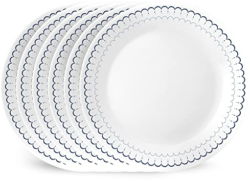 Corelle 6-Piece 10.25 Dinner Round Plates Vitrelle Triple Layer Glass, Lightweight Round Plates, Chip and Scratch Resistant, Microwave and Dishwasher Safe, Caspian Lace