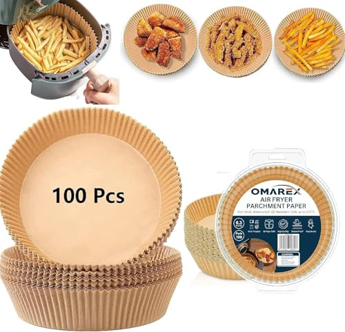 Air Fryer Disposable Paper Liner, 100PCS Non-Stick Disposable Baking Paper for Air Fryer Oil-Proof, Water-Proof, Food Grade Parchment for Baking Roasting Microwave (100Pcs-6.3 inch)