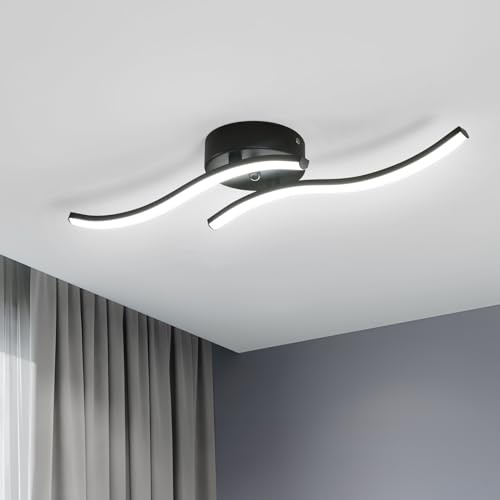 Goeco LED Deckenleuchte 12W 1300LM 52CM 6500K 2 Flammige, Schwarz | Modern Schwarze Deckenlampe mit 2 LED-Lichtleisten Kaltweißes Licht, Deckenbeleuchtung für Schlafzimmer Wohnzimmer Flur