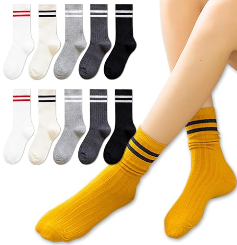 Calzini Donna con Graziose Righe Calzini Sportive da Ragazza Calze Fantasia in Cotone Colorato Modello Casual Calze per Quotidiana Casuale Tennis Yoga Palestra Corsa Scuola Misurare 35-40 / 10 Paia