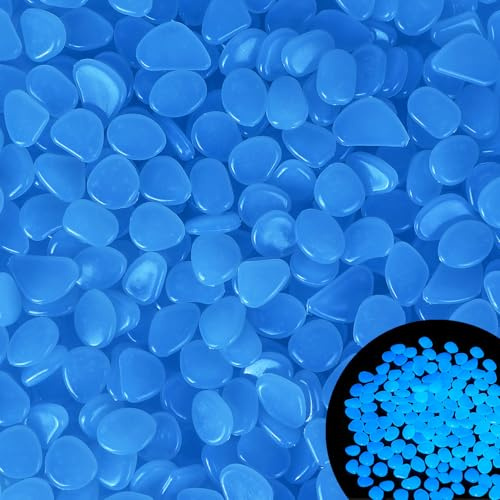 4.2LB 1100PCS Large Glow Pebbles Glowing Rocks for Garden Decoration Luminous Stones Glowing Stones for Driveway Landscape Walkway,Blue(0.6“-0.8“)