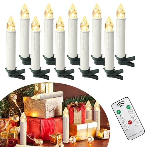 YRHome 20 candele natalizie con timer, telecomando, candele a LED, luce bianca calda, senza fili, albero di Natale, senza fiamma, con clip, per decorazioni natalizie, matrimoni, feste