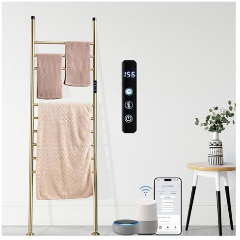 110W Intelligentes WLAN Freistehende Handtuchleiter mit Timer 1-24H, 45-70°C Badheizkörper Handtuchwärmer Handtuchheizkörper Elektrisch Handtuchhalter Stehend Handtuchtrockner (Schwarz)