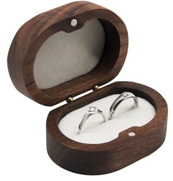 Bototack Wooden Double Ring Box, Personalized Rustic Engagement Ring Holder for 2 Rings, Vintage Ring Storage Box, Ring Holder Case for Proposal Wedding Anniversary (White)