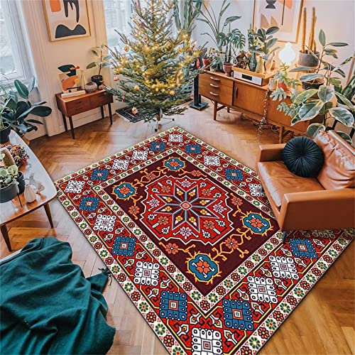 RUGMRZ Teppich Teenager Mädchen Fleckerlteppich Retro Teppich rot mit Muster Heimdekoration Zubehör verschleißfest Kaffeetisch Teppich 50X80CM