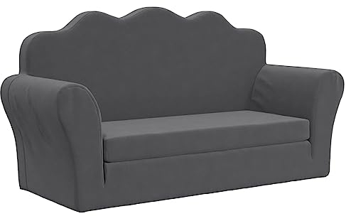 vidaXL Kinder Schlafsofa 2-Sitzer, 2-in-1 Kindersofa mit Schlaffunktion, Kindersessel Sofa Abnehmbarer Bezug, Kindercouch Couch Kindermöbel, Anthrazit Weicher Plüsch