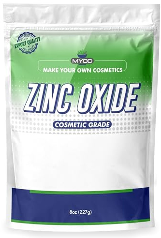 MYOC Poudre d'oxyde de zinc blanc (227 grammes), poudre d'oxyde de zinc non nano, poudre d'oxyde de zinc pour la peau, pour crème solaire à faire soi-même, crème anti-érythème fessier, qualité en