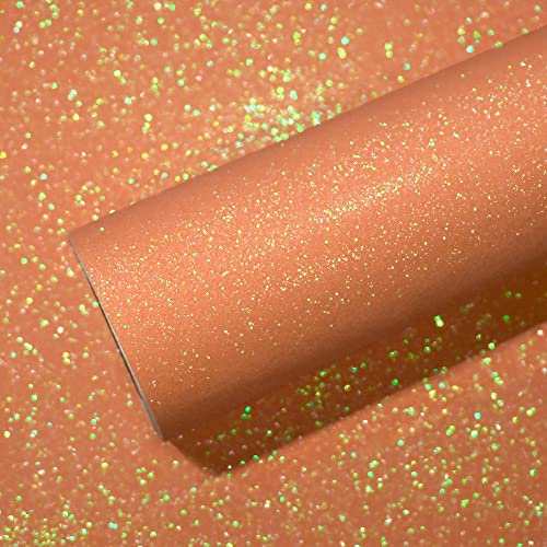 VEELIKE Möbelfolie Glitzer Orange Tapete Glitzer Deko Schlafzimmer Glitzerfolie Klebefolie Ornamente Frisiertisch Wandtapete Luxus Tapeten Wohnzimmer Party Dekoration Glitzerpapier Möbel 40cm×300cm