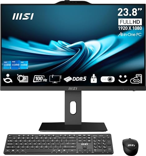 MSI PRO AP242P 23.8 IPS FHD All-in-One PC: Intel Core i5-14400, 8GB DDR5, 1TB m.2 NVMe SSD, WiFi, supporto regolabile, tastiera e mouse, Windows 11 Home: 14M-644US