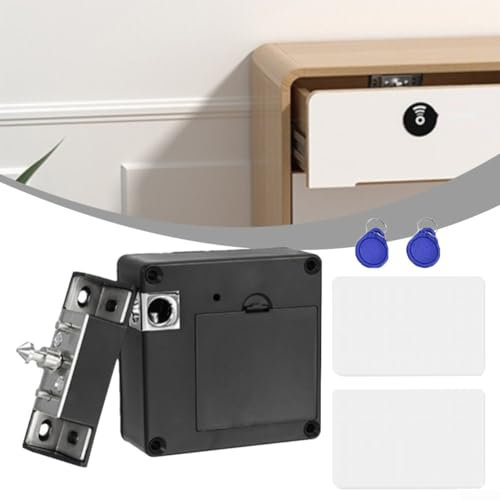 Smart Wood Door Lock, Keyless Invisible Lock IC Card NFC Drawer Electronic Locks, 2 White Cards 2 Keychains