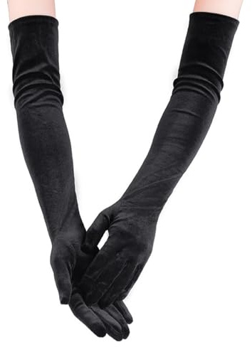 Long Elbow Satin Gloves Black Evening Gloves 1920s Opera Glove for Women Ladies,Velvet Fancy Dress Wedding Prom Party Dance Costume Accessories,21inches