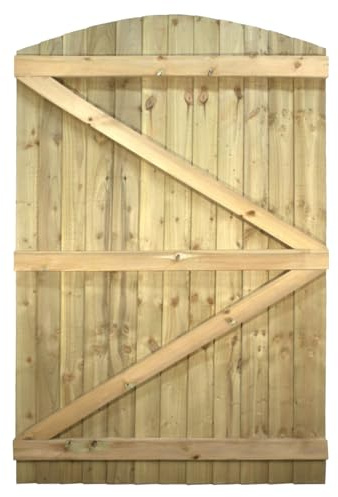 Arch Top Wooden Garden Gate, 6ft x 4ft Feather Edge Semi-Braced Door | 180cm High x 120cm Wide, Heavy Duty, Pressure Treated Timber, Paintable, Pedestrian Rear Gate, for Side Gate Entrance