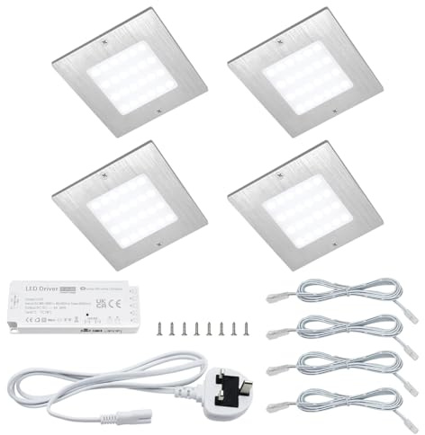 Long Life Lamp Company 20w LED Under Cabinet Kitchen Lights Slim Square Cool White 6500k Kit of 4 UC03