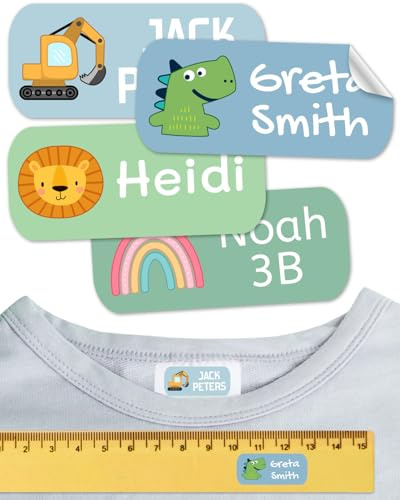 Namensaufkleber für Kinder. Kleidung und Gegenstände. Namensschilder waschmaschinenfest und personalisiert text und symbolen (Mint, 100 Stück)