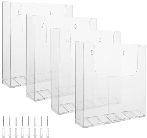 LOPYXBR 4 Piezas Portafolletos de Pared A4, 250x225x42mm Soporte Folletos Pared, Transparente Soporte Folletos A4 para Pared para la Presentación de Revistas, para Recepción, Oficina, Tienda y Aula